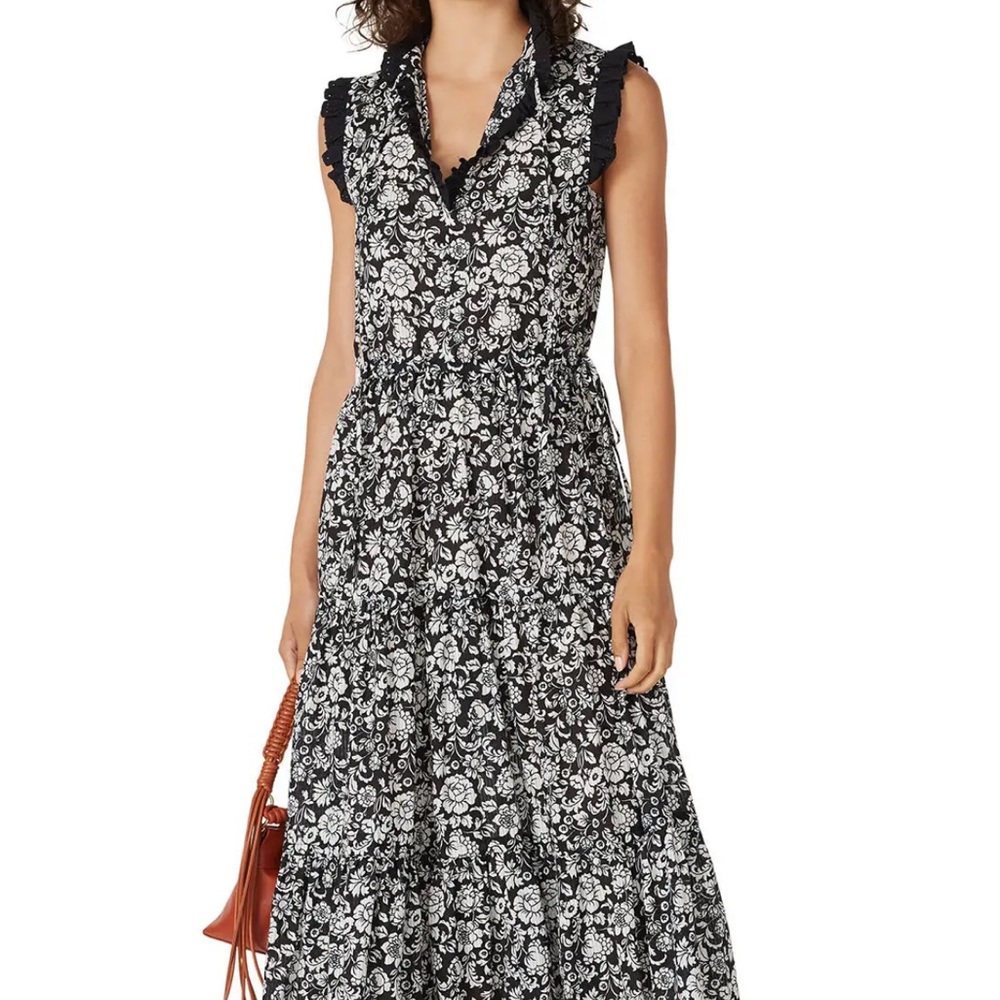 See By Chloe Black and White Floral Midi Dress
